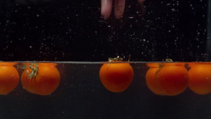 手把西红柿从水里拿出来