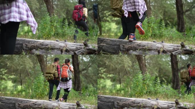 徒步旅行登山者野外爬山