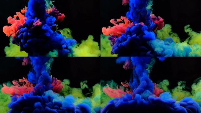 4K，水滴颜色，抽象混色，水滴颜色混色掉在水上的油漆彩色水滴，4k素材，
