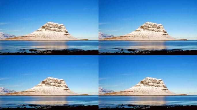 冰岛海岸线上的柯克朱费尔山景
