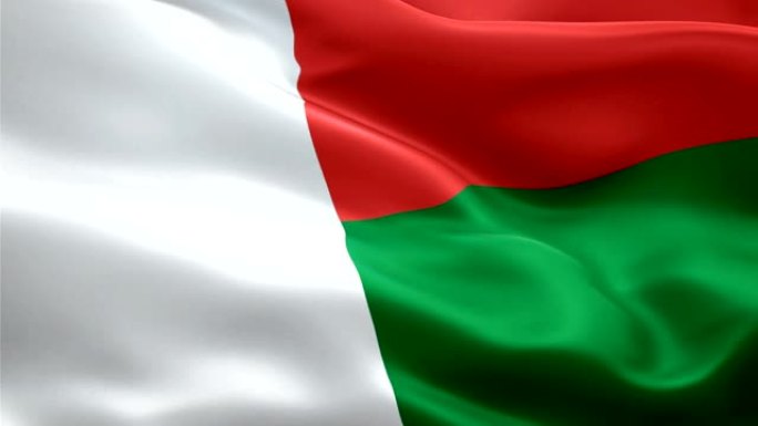 马达加斯加国旗运动循环视频在风中挥舞。逼真的马达加斯加国旗背景。马达加斯加国旗循环特写1080p全高