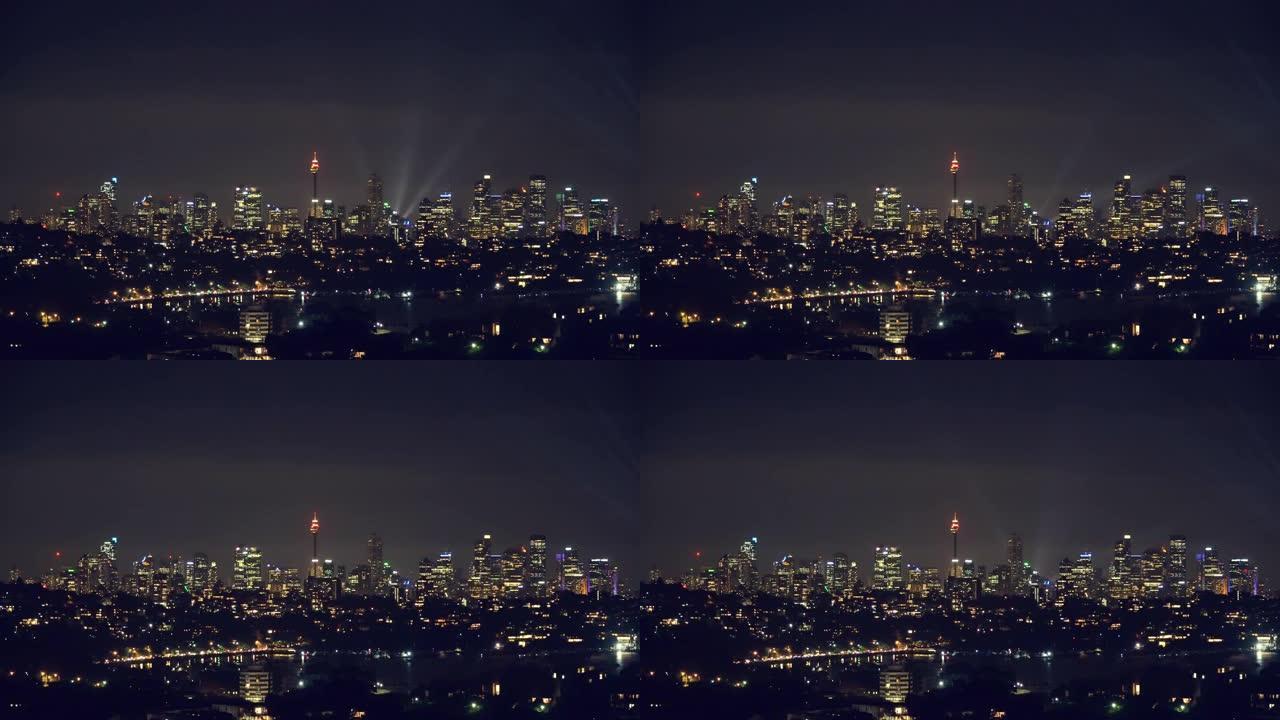 带有夜景的悉尼生动灯光节
