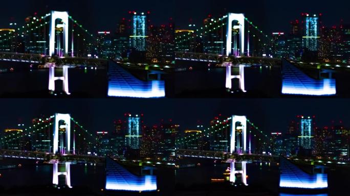 东京城市城市的微型白色桥梁的夜晚时光倒流
