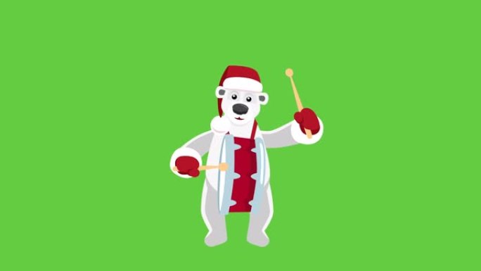 卡通北极熊扁平圣诞人物音乐鼓动画与luma哑光