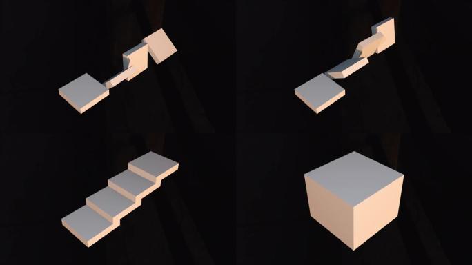 将立方体转换为正方形部分的3d渲染。形状变化。计算机生成的几何背景