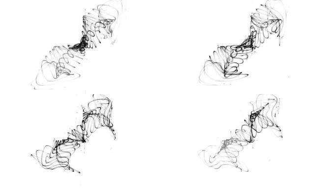 真正的示波器音频信号运动。白色背景，黑色形状闪烁。混乱的曲线运动。