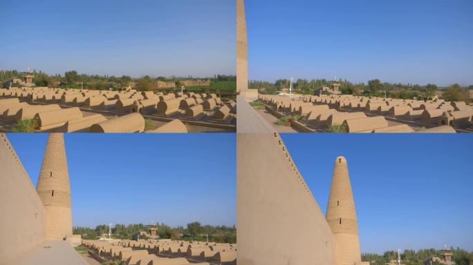 吐鲁番境内的Emin宣礼塔或称苏公塔。中国吐鲁番新疆最大的伊斯兰古塔。