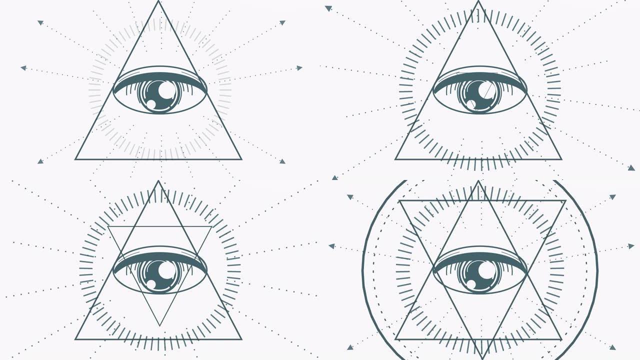 深奥的神秘符号科技眼睛全息线条三角形