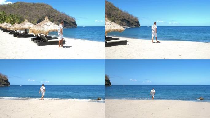 圣卢西亚Anse Chastanet海滩圣卢西亚加勒比海，海滩上有豪华沙滩椅
