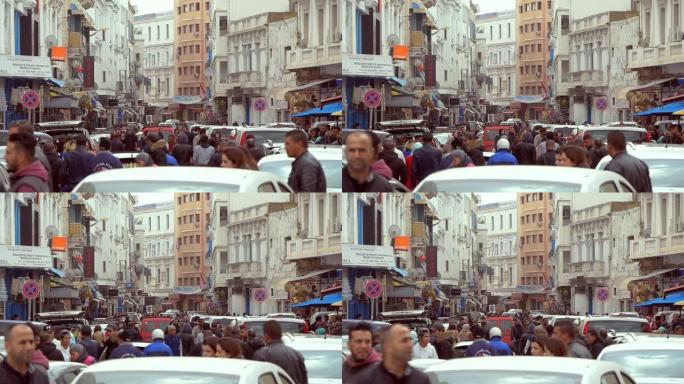 阿拉伯城市拥挤的街道与许多汽车和人 (慢动作)
