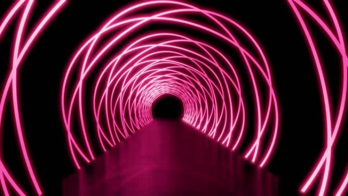 霓虹灯概念发光路径或带有未来发光灯的隧道-4k