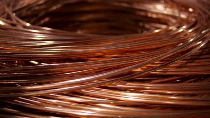 电缆厂铜线的特写图。