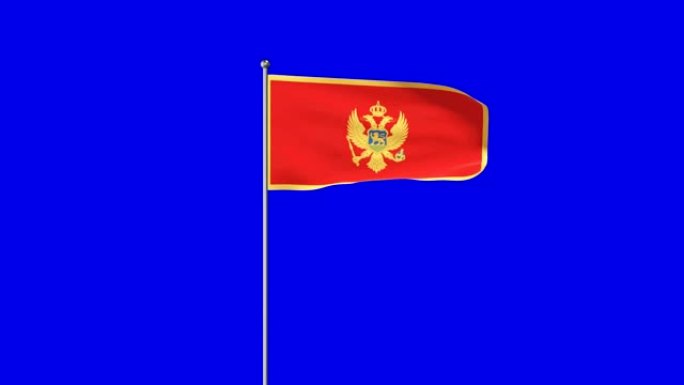 黑山升起的国旗旗帜飘扬抠蓝背景