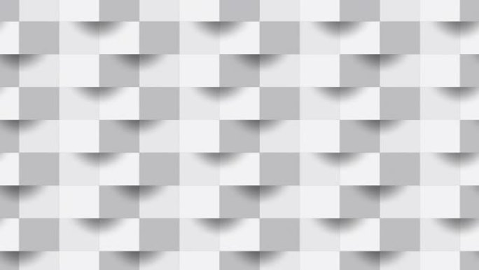 4k抽象变焦聚焦灰色立方体白色几何形状。砖墙正方形纹理。全景固体表面背景。创意设计无缝最小现代图案壁