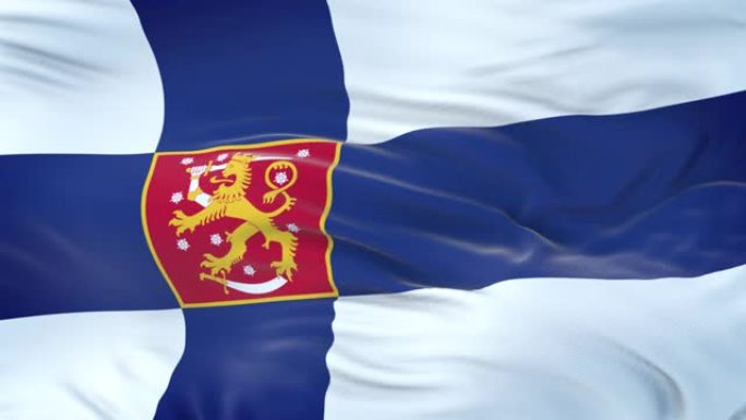 芬兰(州)国旗在风中飘扬，织物质地非常细致。无缝循环