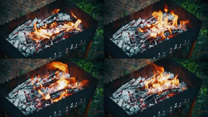 柴火在火盆中慢慢燃烧，变成煤做饭