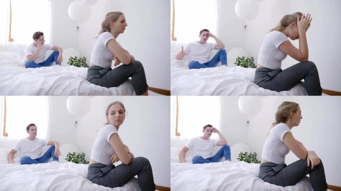 白人夫妇在关于性性问题的争论相互矛盾之后，在卧室的床上给情人施加压力。愤怒和嫉妒彼此