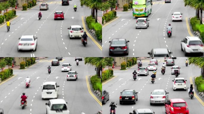 马来西亚乔治市道路交通的延时视图。