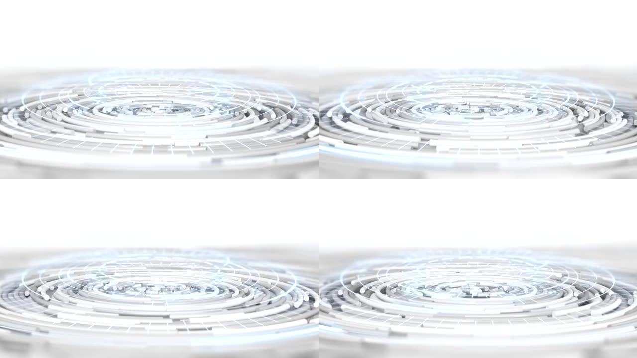 带有Hud元素的创意白色圆管缓慢旋转。3D循环动画。