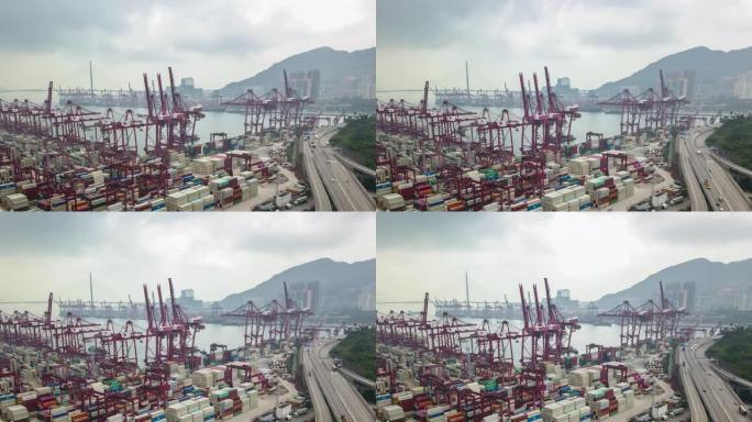 4k时间流逝: 在香港当局港口使用集装箱的起重机