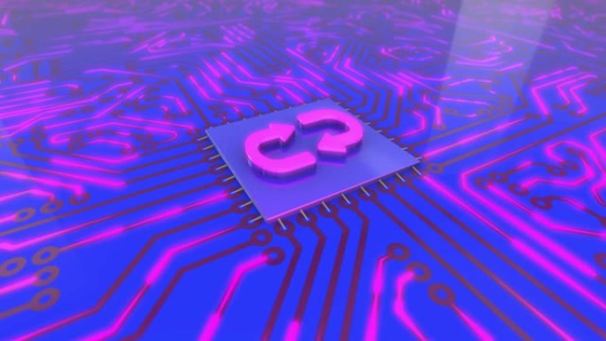 蓝色和粉色旋转计算机电路板概念交换箭头循环4K