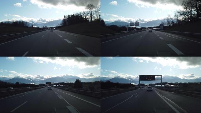 POV在法国高速公路上行驶至夏慕尼勃朗峰