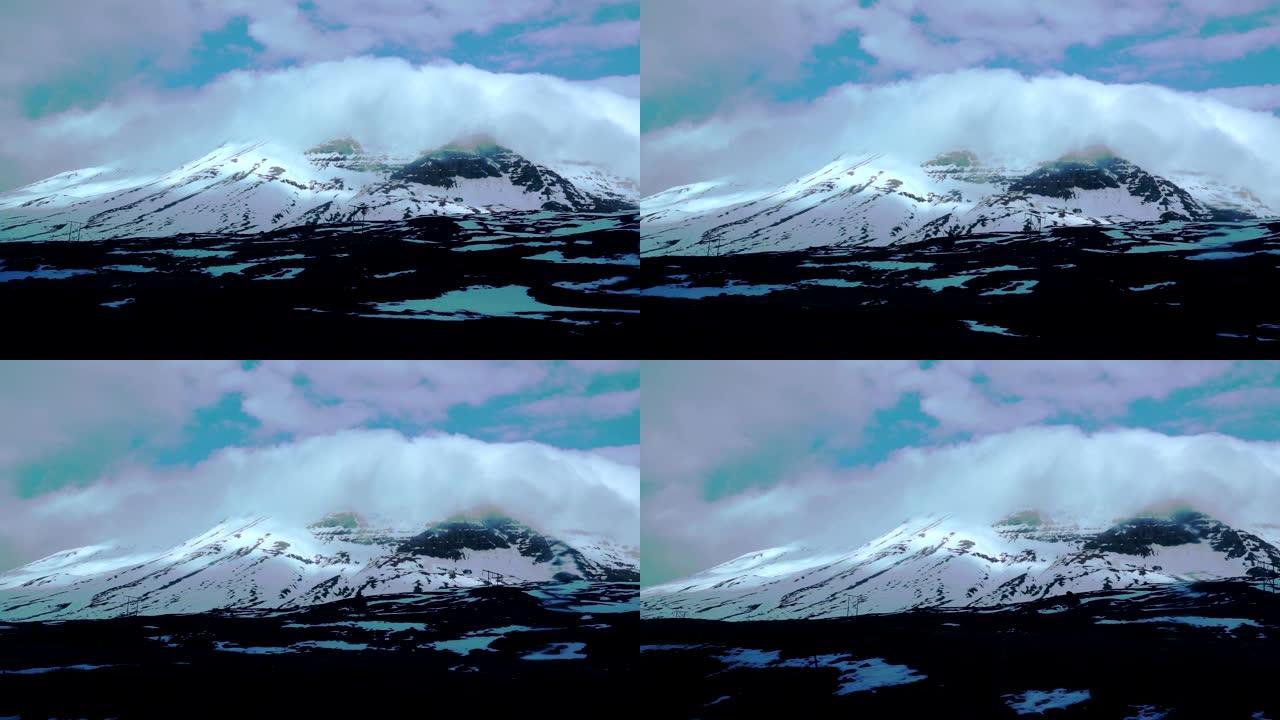 令人惊叹的镜头景观，展示了夏季冰岛驾车之旅之间的路线。