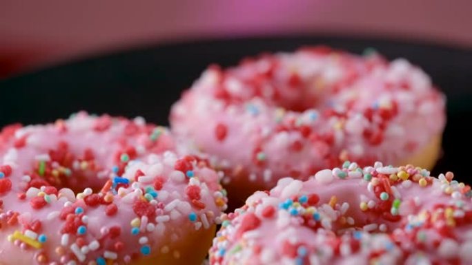 彩色洒粉色甜甜圈-滑动镜头