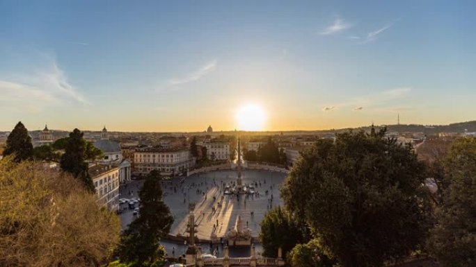 罗马上空的日落 -- 波波洛广场上的平西奥景色 -- 延时4K 30p