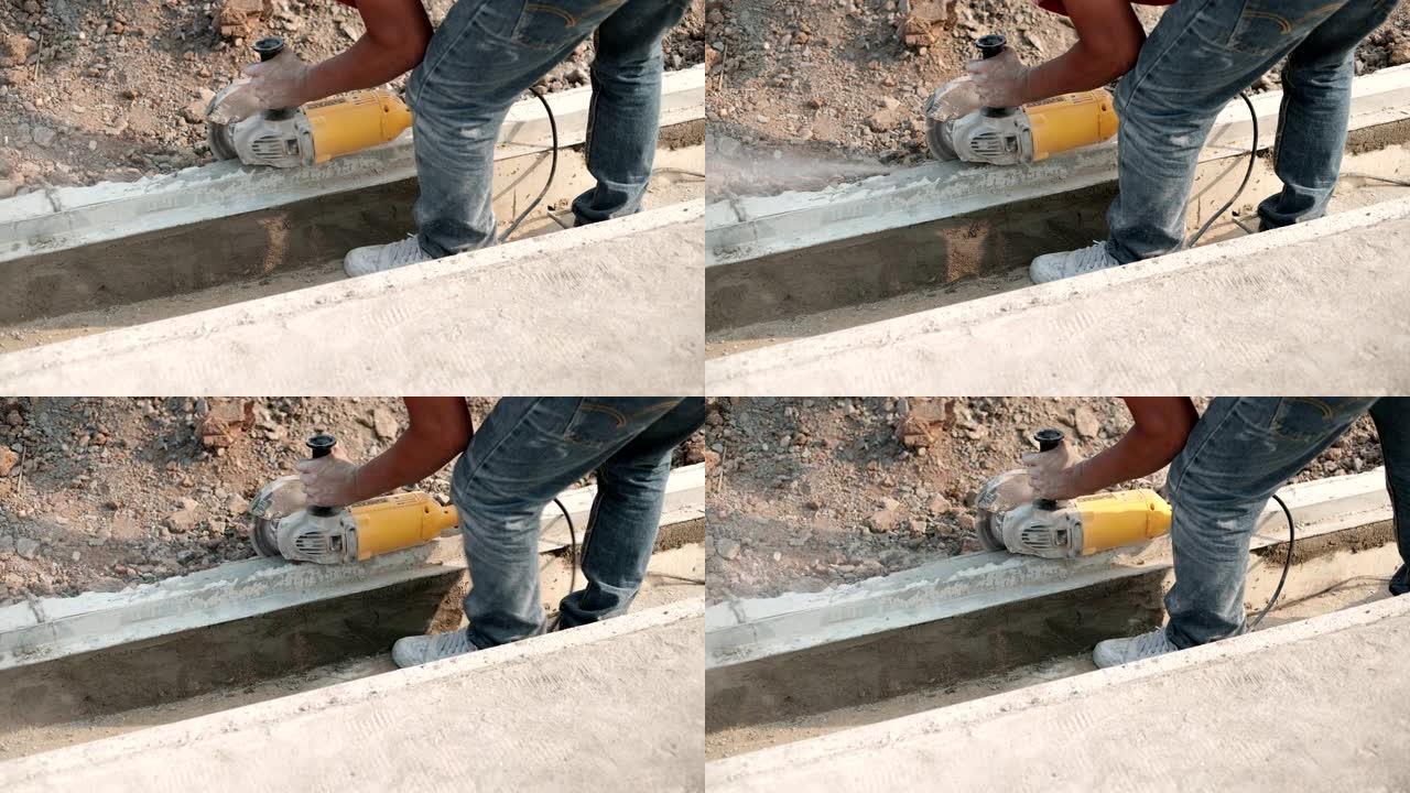 工人使用不当的混凝土表面修整工具，使工作混乱。