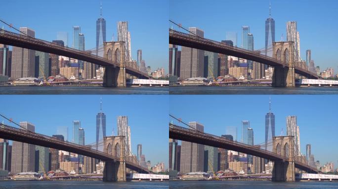 布鲁克林大桥和曼哈顿天际线女士/美国纽约市