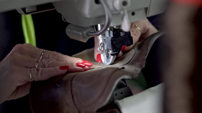 缝制皮鞋手工制作特写实拍