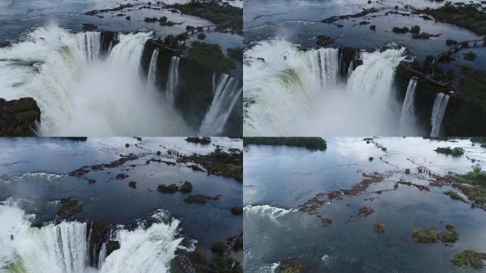 伊瓜苏瀑布的鸟瞰图，这是巴西Foz do igua ç u和阿根廷Misiones的旅游点。伟大的风