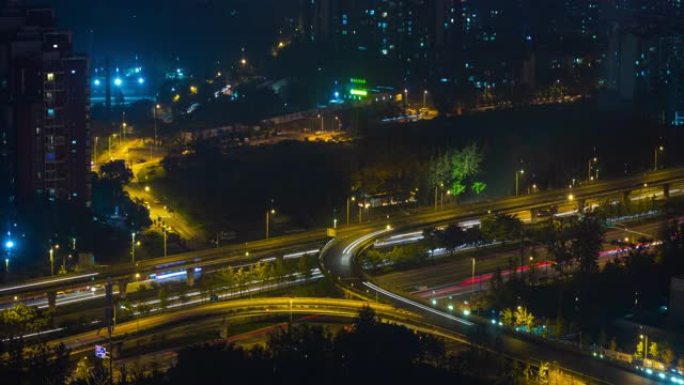 夜间照明成都市交通街路屋顶延时全景4k中国