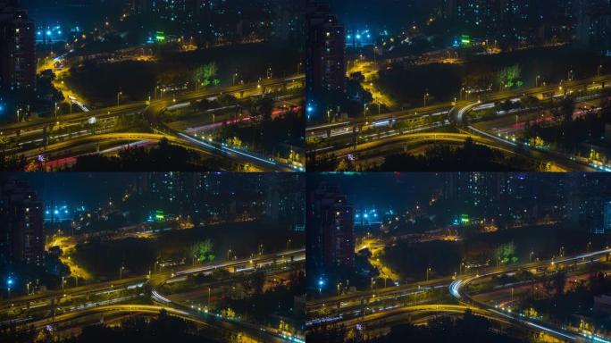 夜间照明成都市交通街路屋顶延时全景4k中国