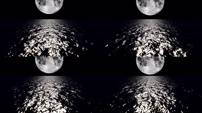 白色的月亮在夜晚在海洋上缓慢落下