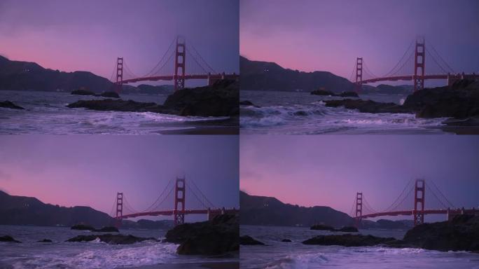 黄昏时在贝克海滩观看的旧金山金门大桥视频
