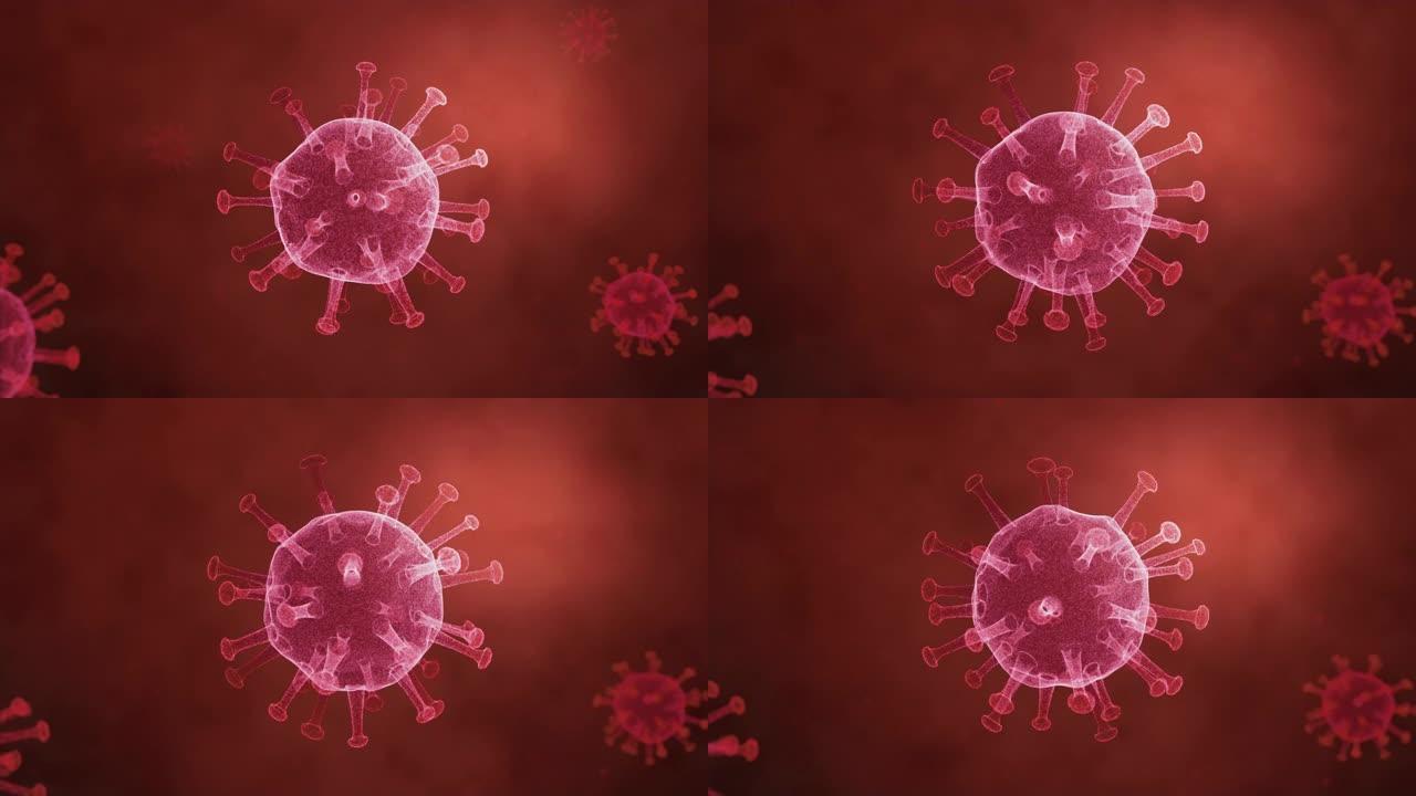 3D渲染动画冠状病毒在显微镜下旋转