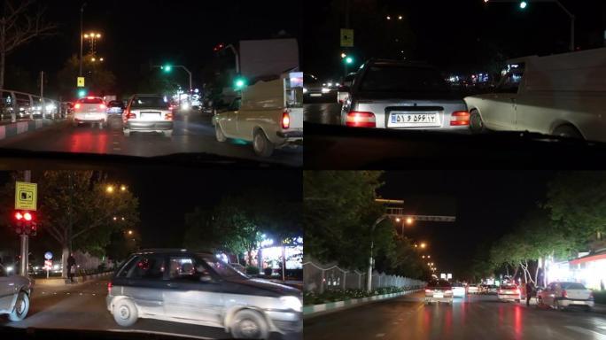 在伊斯法罕和德黑兰之间的伊朗街道上骑夜车