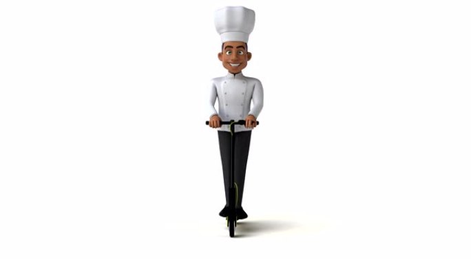 滑板车上有趣的厨师卡通人物