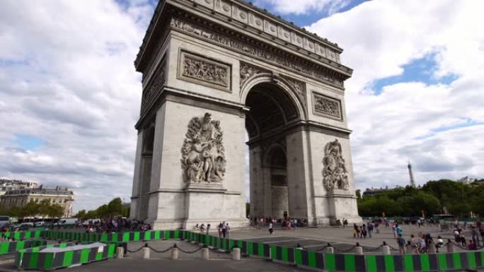 低角度滑翔射击，凯旋门。巴黎著名的旅游景点。