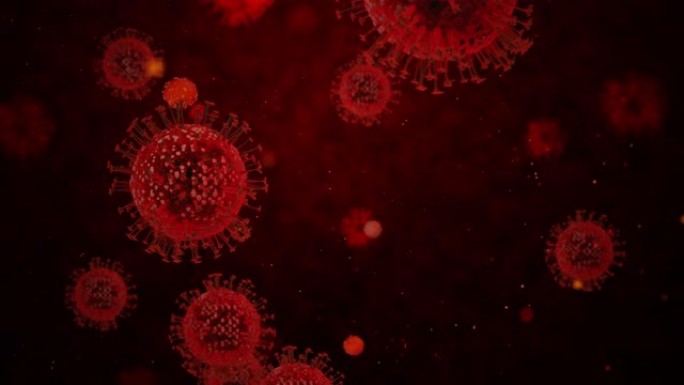 3D渲染病毒从新型冠状病毒肺炎冠状病毒爆发。3D医学中漂浮感染细胞的微观视角，世界大流行风险。