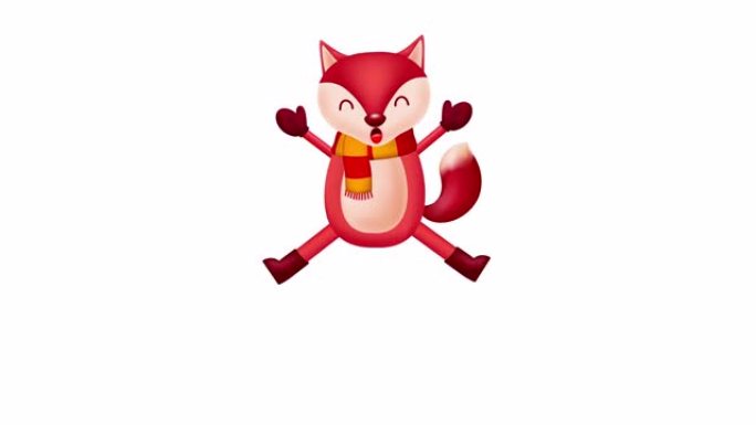可爱的卡通狐狸，围巾跳跃。