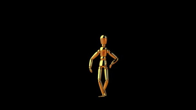 有趣的金色人体模型做机器人舞蹈，无缝循环，阿尔法通道