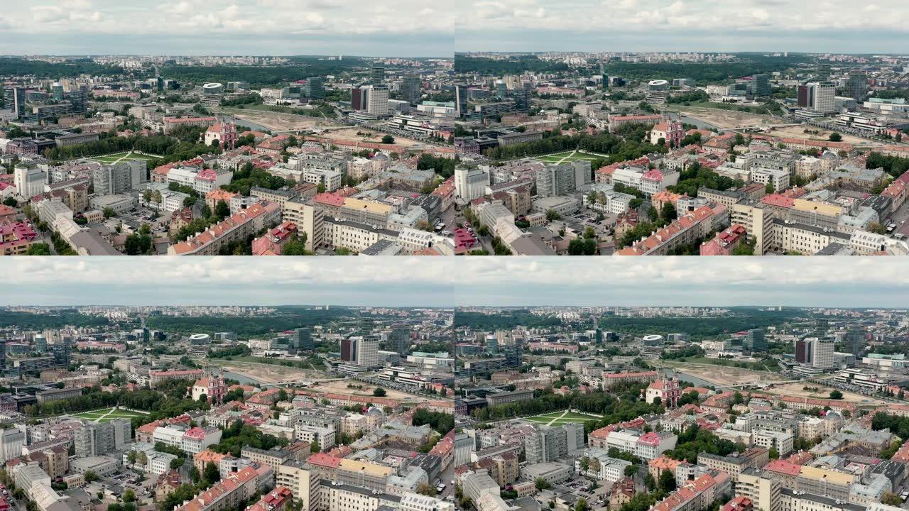 维尔纽斯，立陶宛-2019年7月: 维尔纽斯城市景观的空中全景-新旧地区大都市。