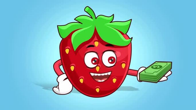 卡通草莓脸动画美元钱在手与Luma哑光