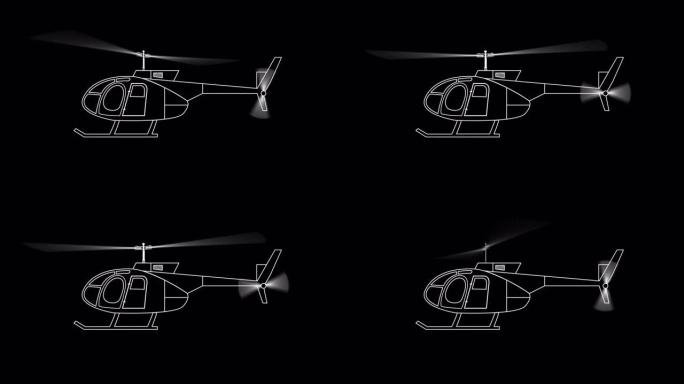 动画小鸟直升机轮廓画飞