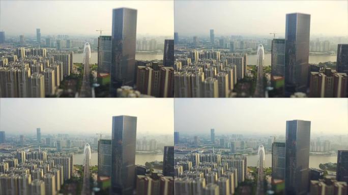 日落时间广州市珠江交通猎德桥空中全景倾斜换挡4k中国