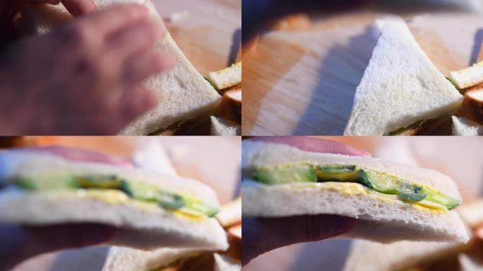 制作三明治吃早餐营养餐面包片