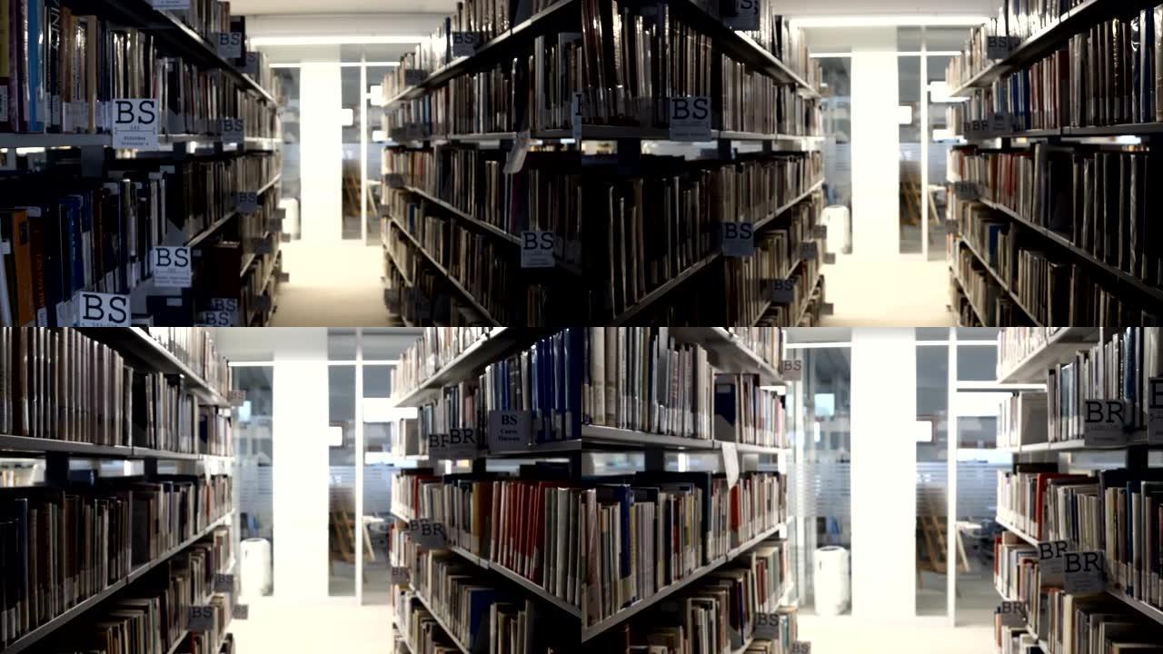 图书馆书籍背景全景。包括大量知识在内的资源 -- 学习的概念
